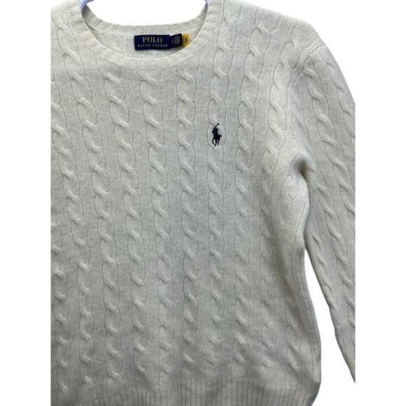 Lauren Ralph Lauren Sweater Womens Large Cream Wool Cashmere Blend Slim Fit - Picture 5 of 15